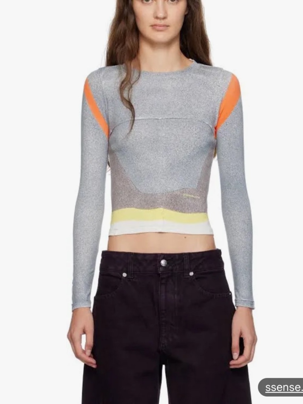 Eckhaus Latta Silver Metallic Baby Crewneck Top with Neon Accents